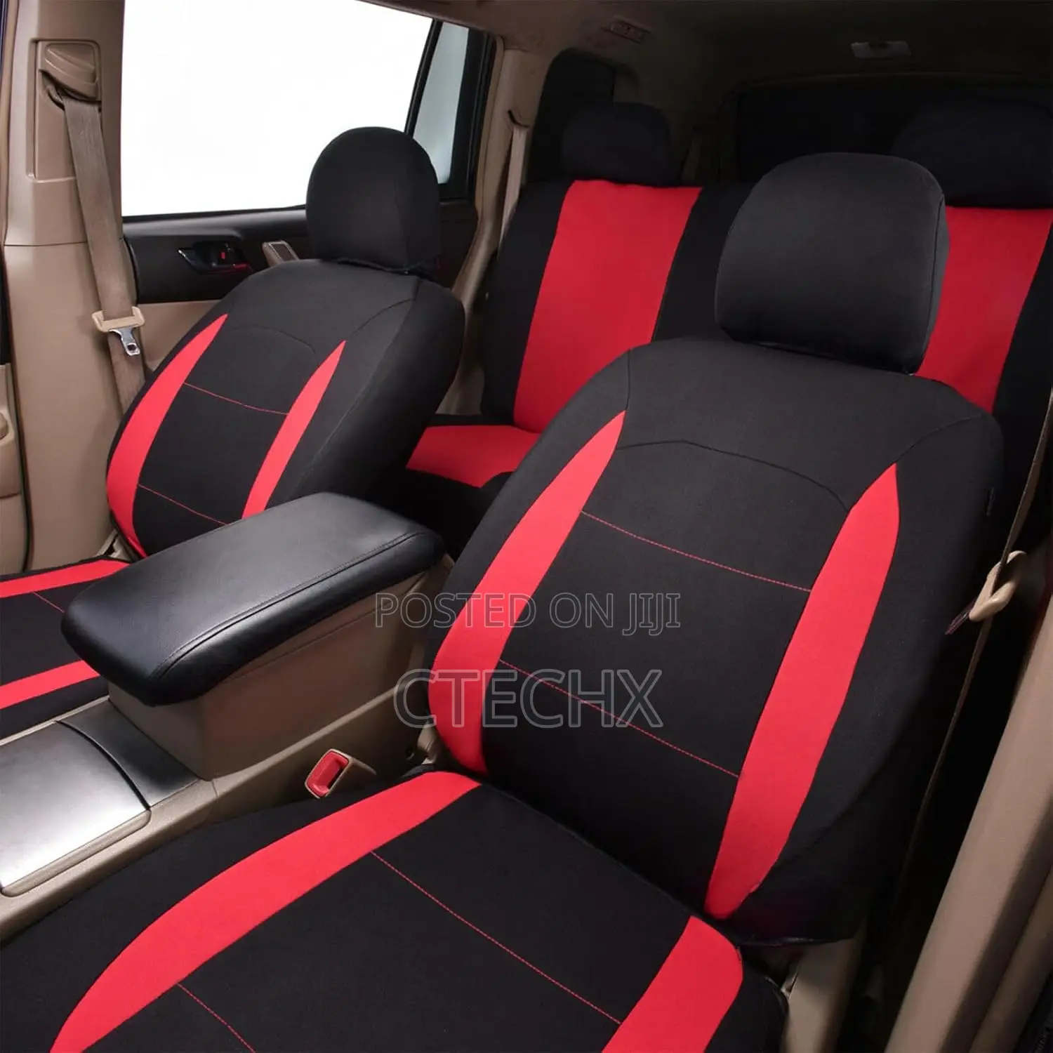 Seat Covers Full Set With Airbag Compatible (Black and Red)