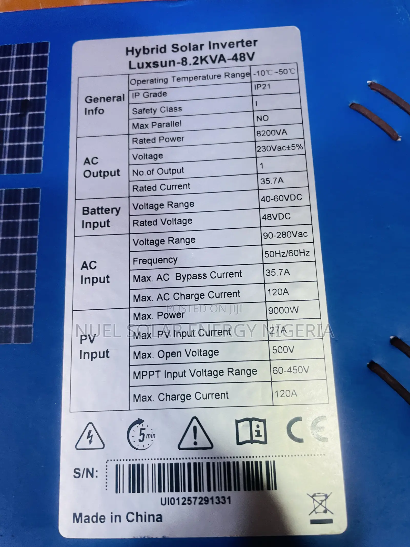 Hybrid Solar Inverter Luxsun 8.2kva.48v