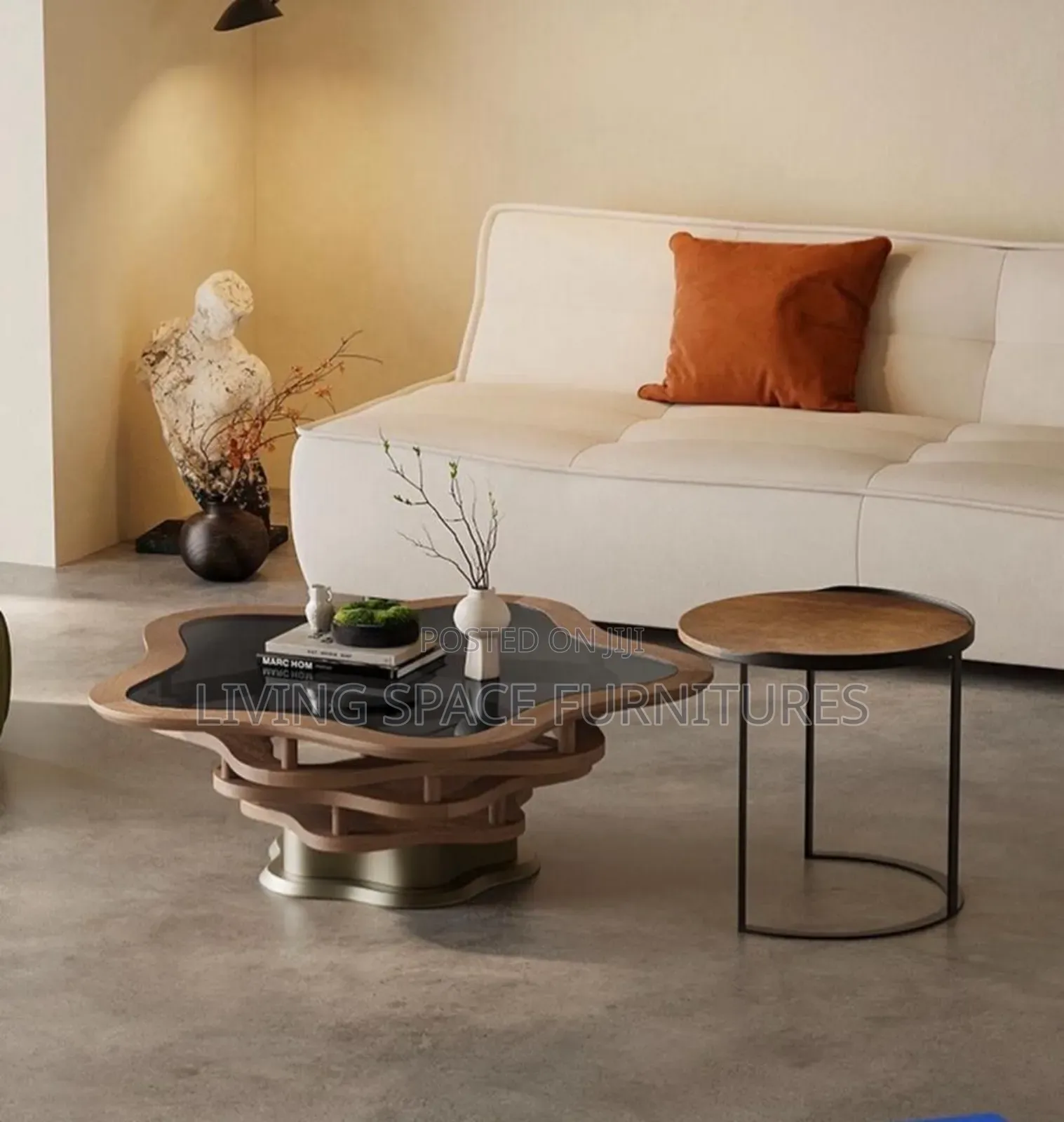Glass Top Rotate Center Table Set