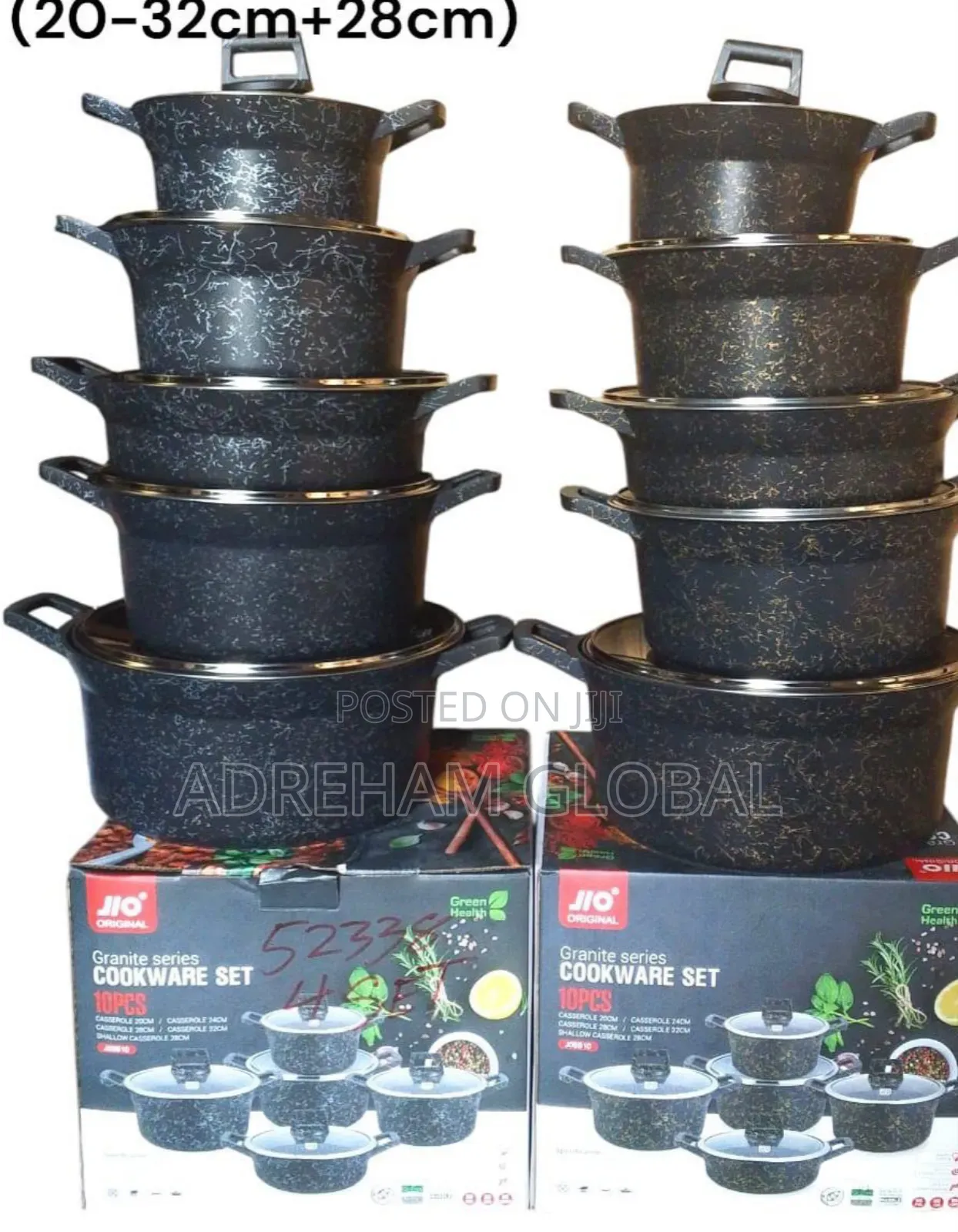 10pc Jio Original Granite Cookware Pot 20cm,24cm,28cm,32cm Frypan 28cm