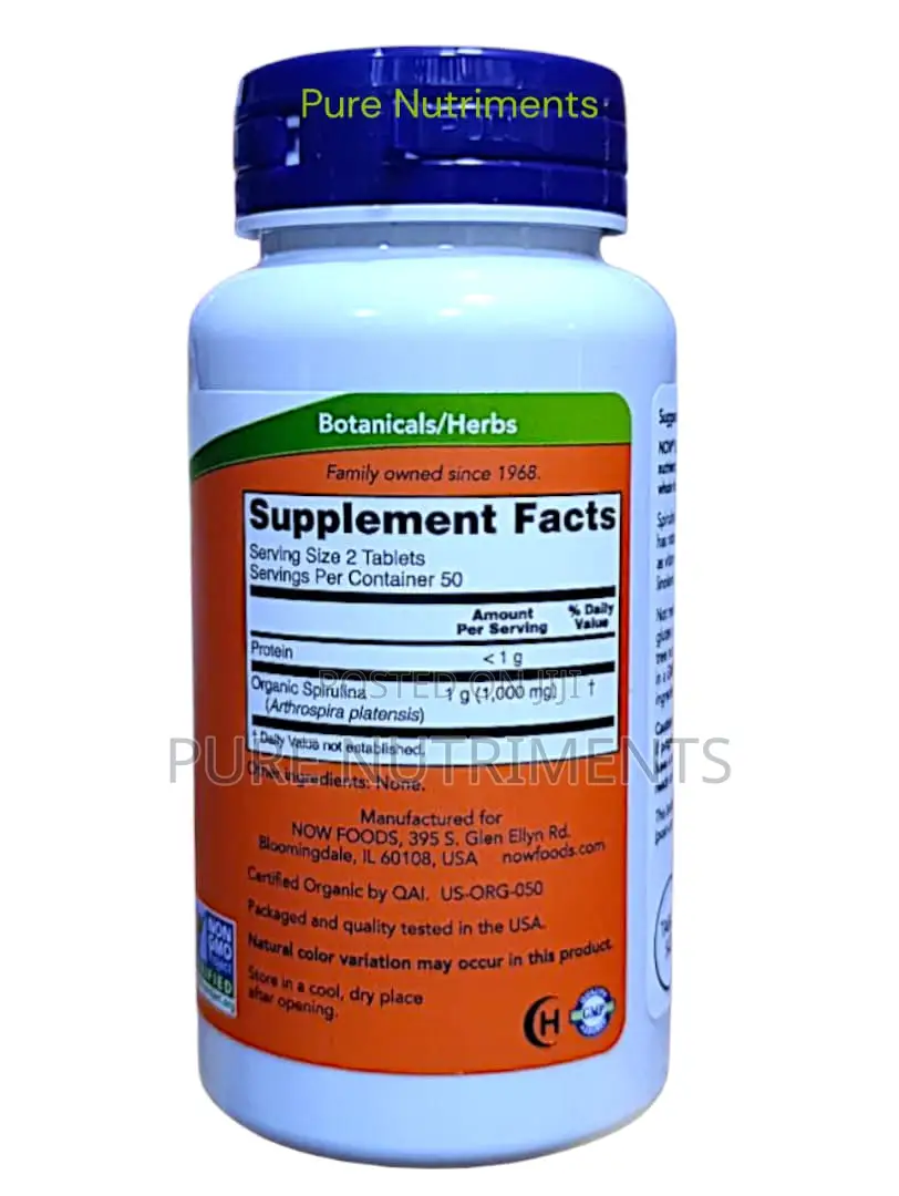 Now Certified Organic Spirulina 500mg 100 Tablets _ Energy Wellness