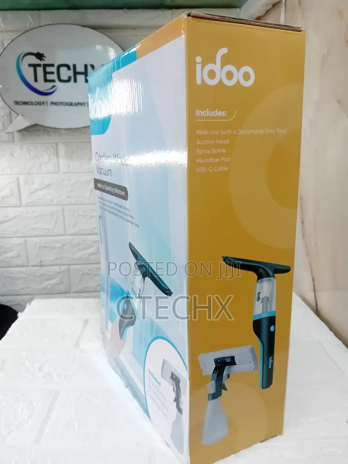 Cordless Window Vacuum Cleaner Rechargeable With Spray Bottle Black