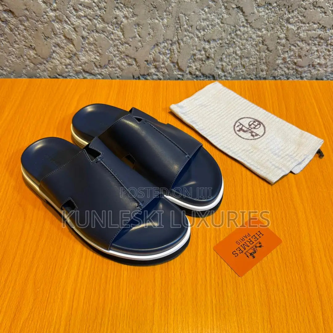 Original Hermes Matured Leather Cover Slippers For Men
