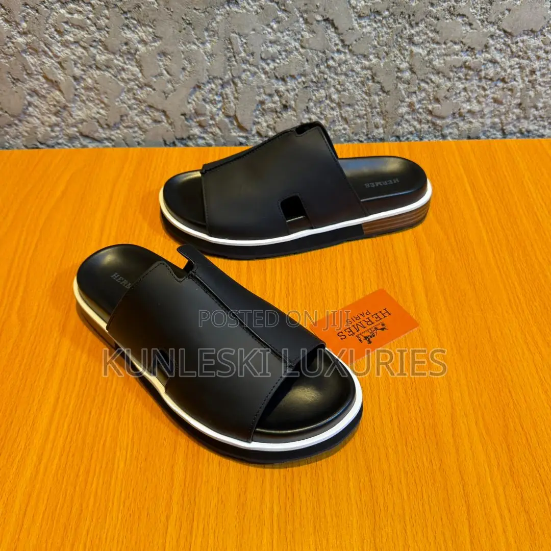 Original Hermes Matured Leather Cover Slippers For Men