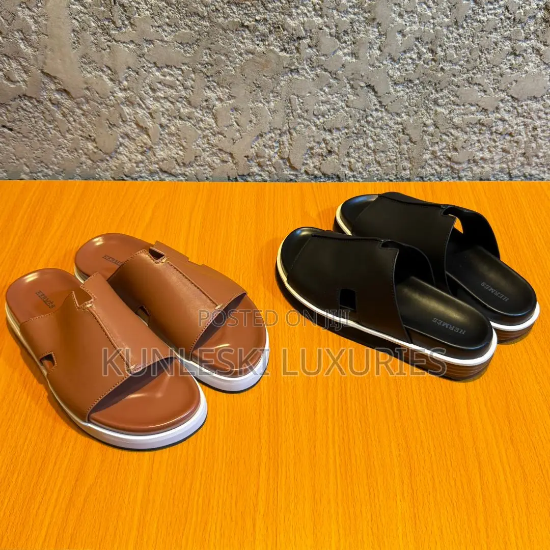 Original Hermes Matured Leather Cover Slippers For Men