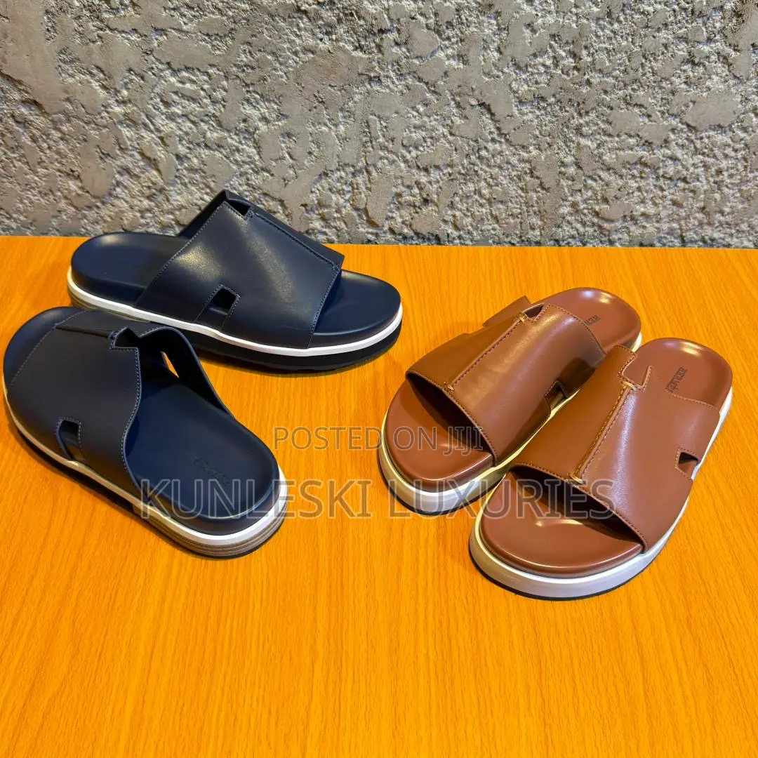 Original Hermes Matured Leather Cover Slippers For Men