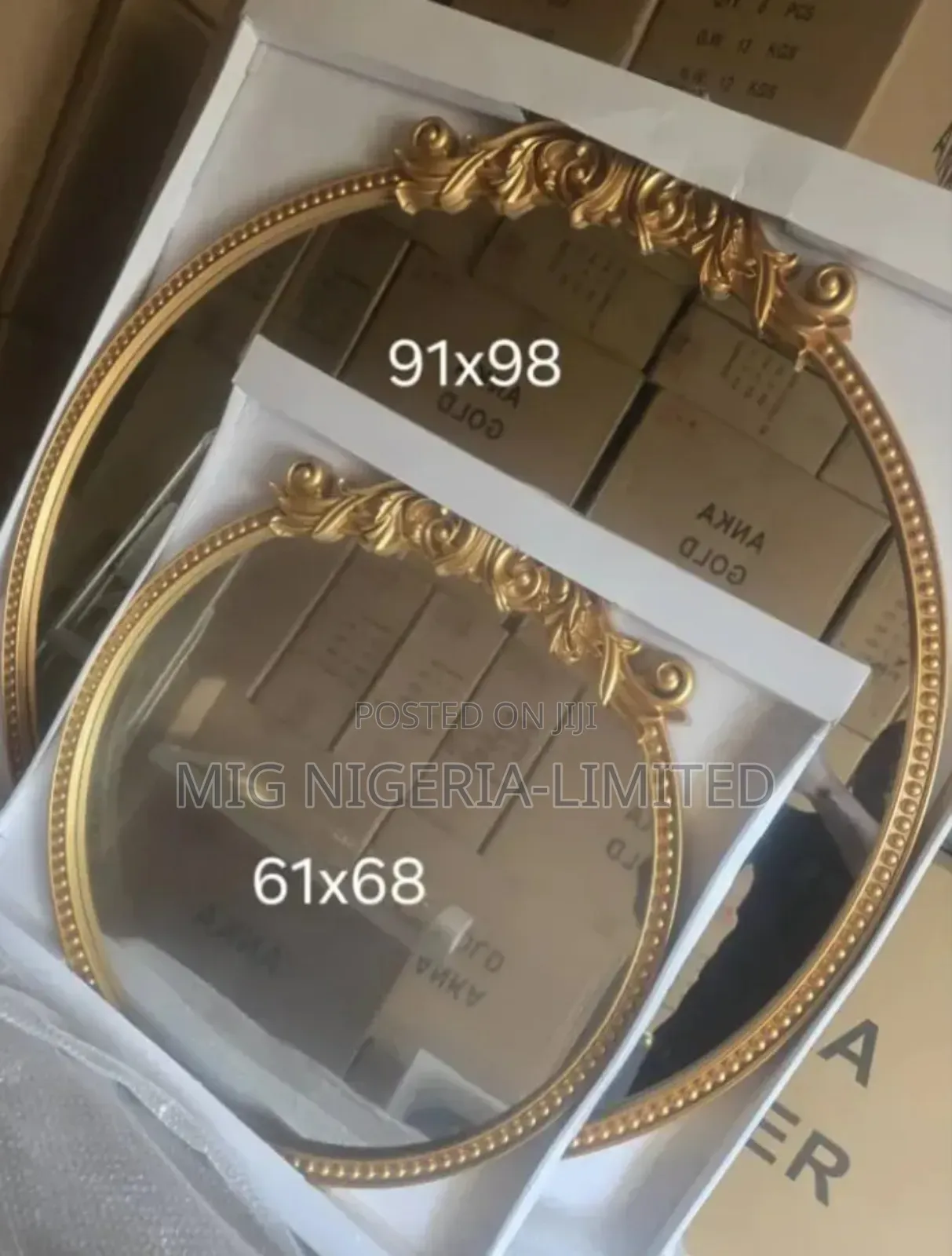 Golden Round Mirror for Wall Decor Vanity Living Room 90cmx100cm
