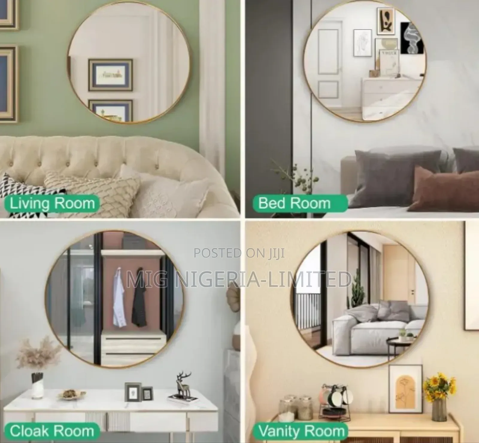 Golden Round Mirror for Wall Decor Vanity Living Room 90cmx100cm