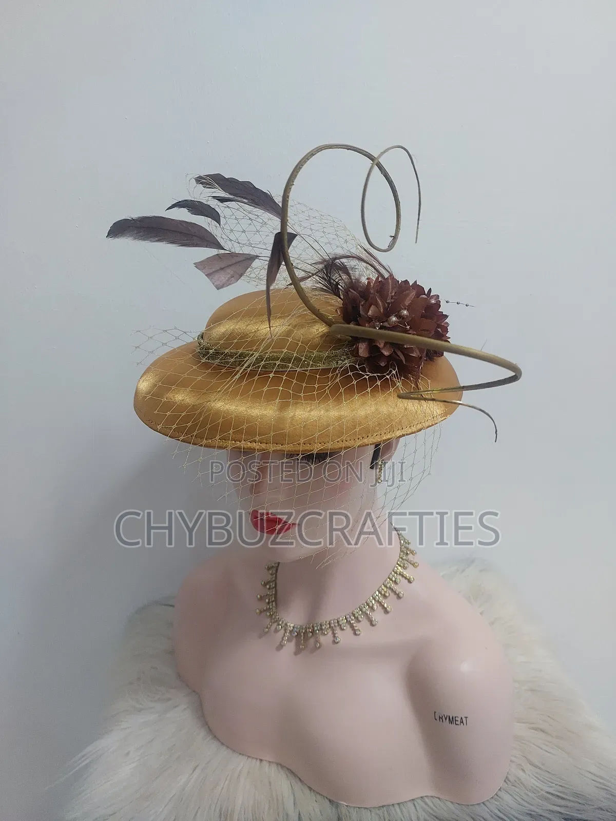 Gold and Mint Green Boater Hat