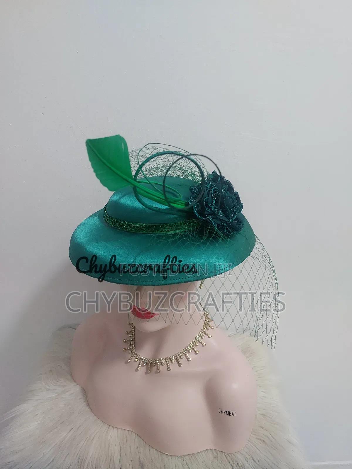 Gold and Mint Green Boater Hat