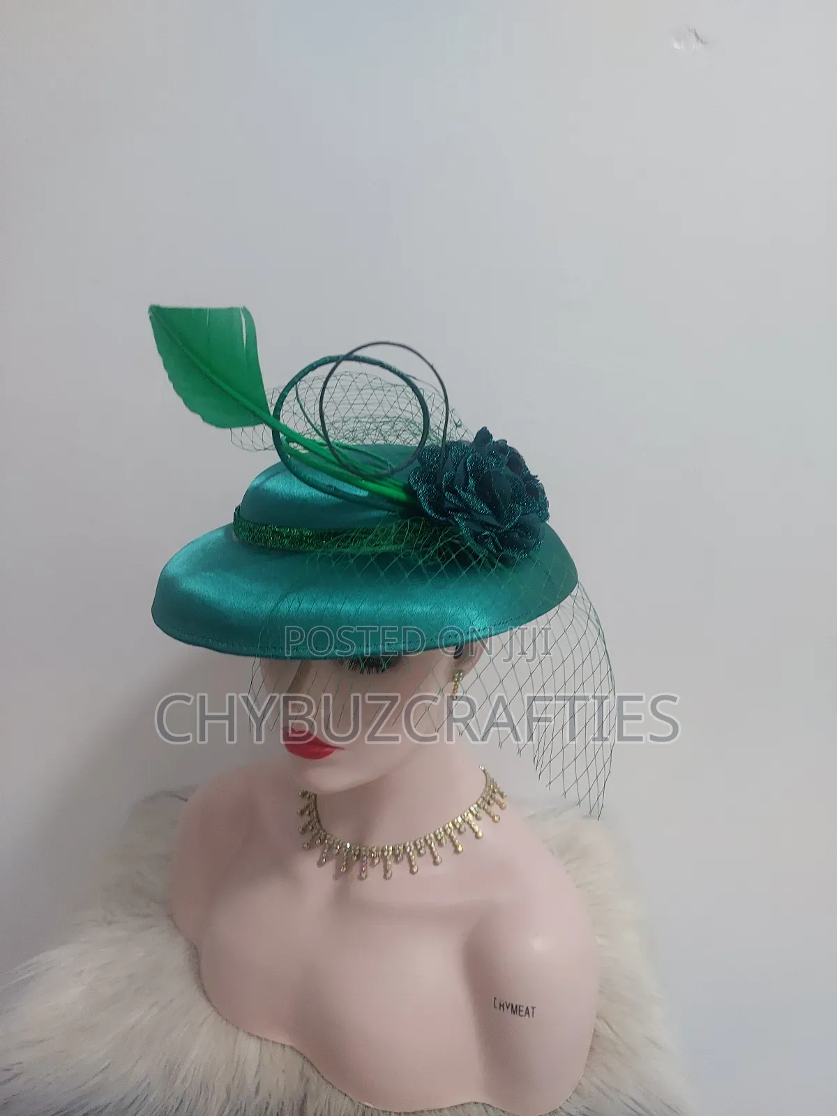 Gold and Mint Green Boater Hat