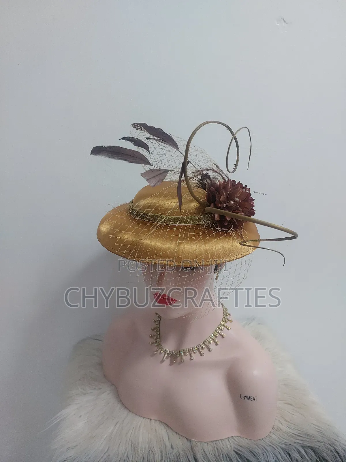 Gold and Mint Green Boater Hat