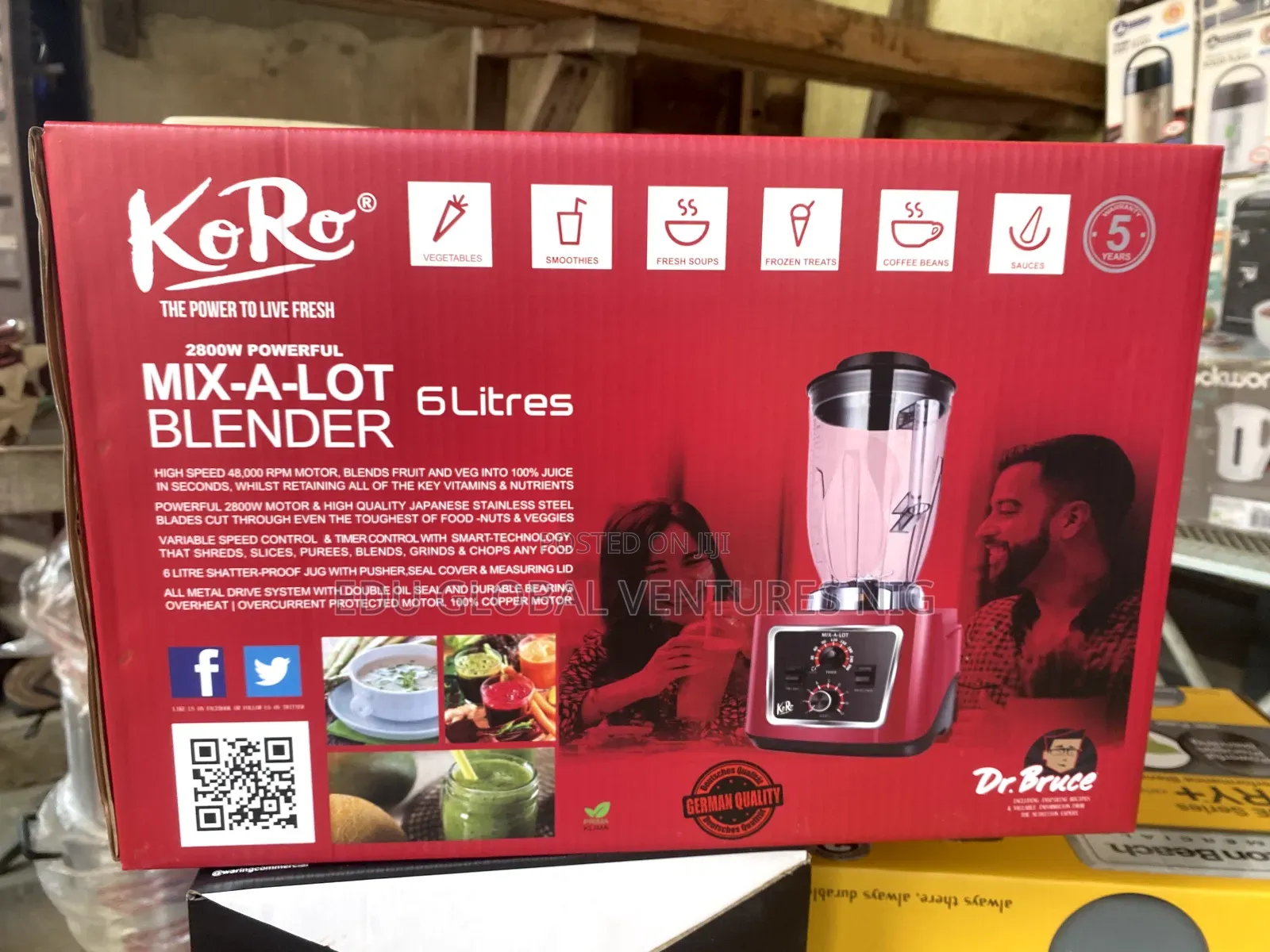 Koro Mix-a-Lot 6litres Commercial Professional Blender. 2800watts.