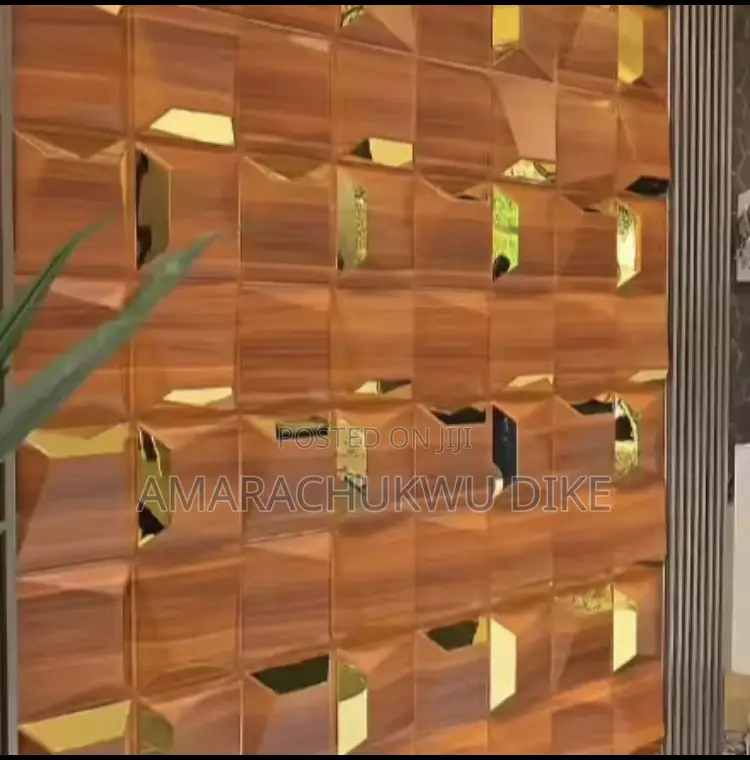 Shinny Golden Mirror 3d Wooden Wall Panel for Interior Decorations