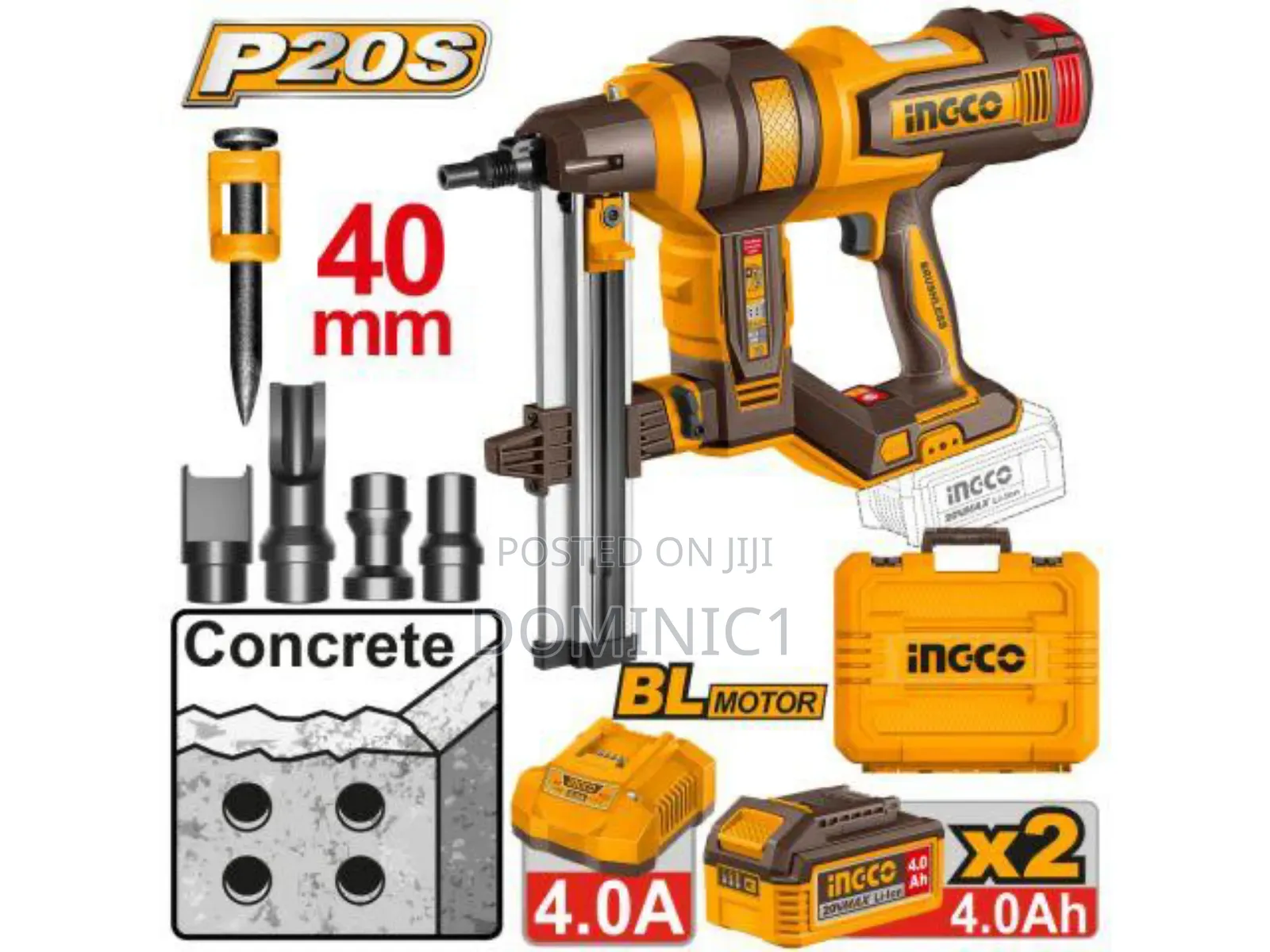 Ingco Ccnli9008 20v Cordless Concrete Nailer.
