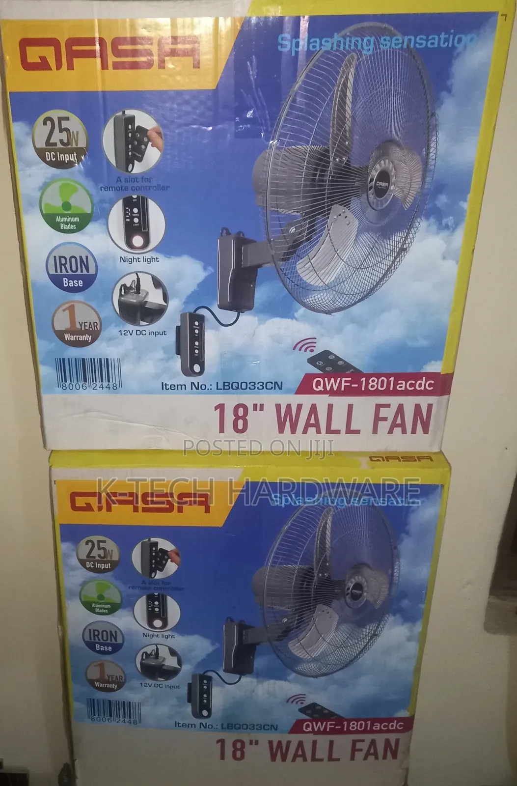 Qasa 18" Ac/Dc Wall Fan With Remote Control (Non-Rechargeable)