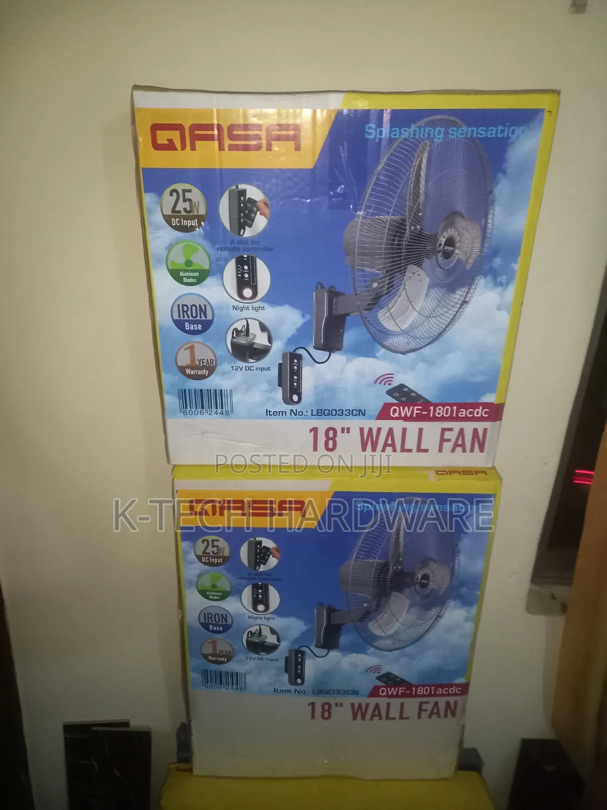 Qasa 18" Ac/Dc Wall Fan With Remote Control (Non-Rechargeable)