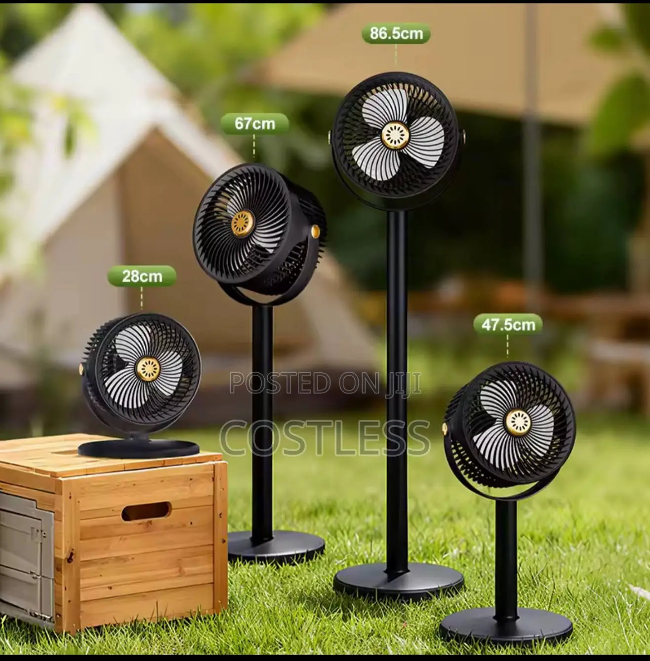 Solar-Powered Standing Fan Designed for Indoor and Outdoor.
