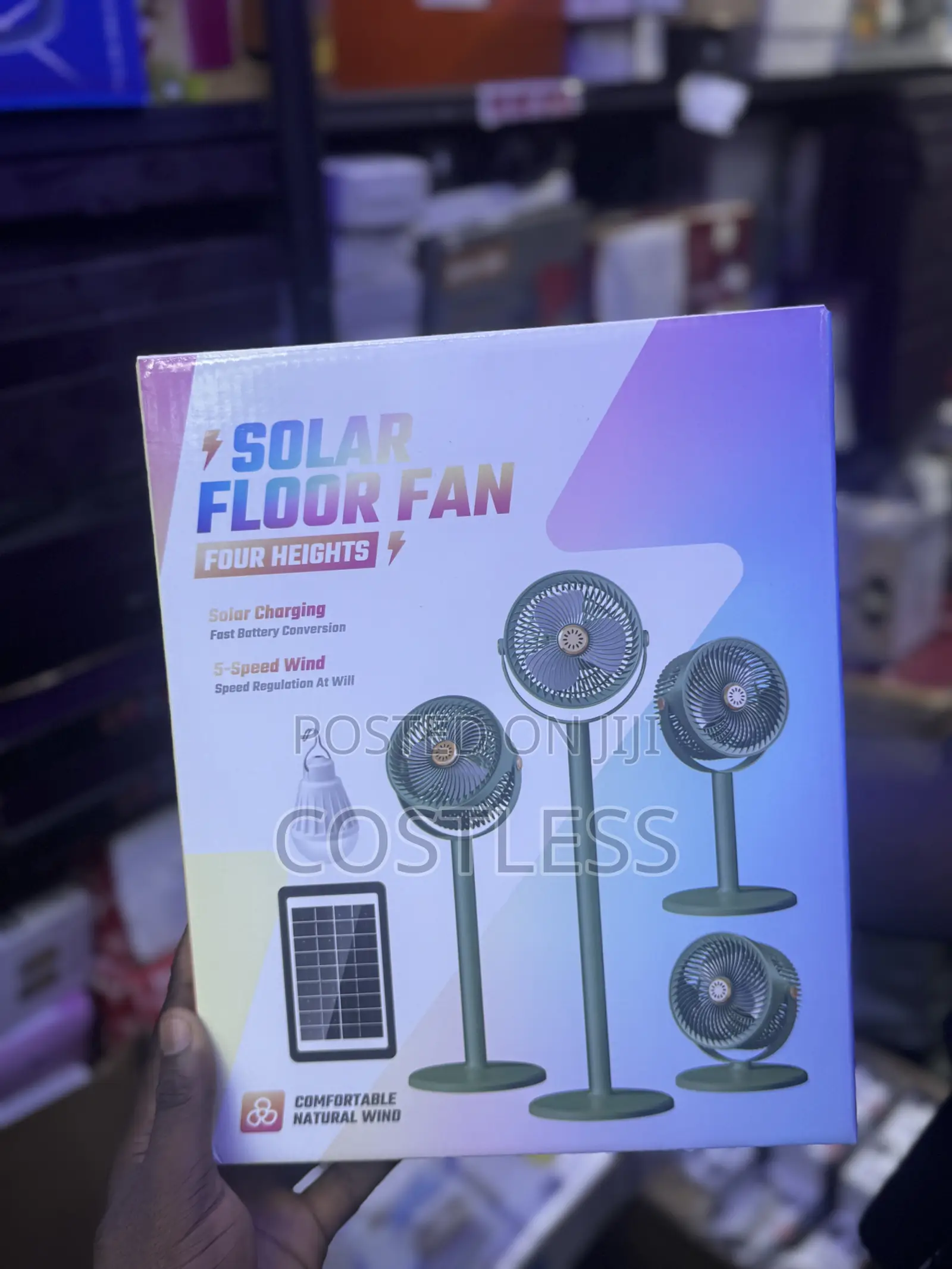 Solar-Powered Standing Fan Designed for Indoor and Outdoor.