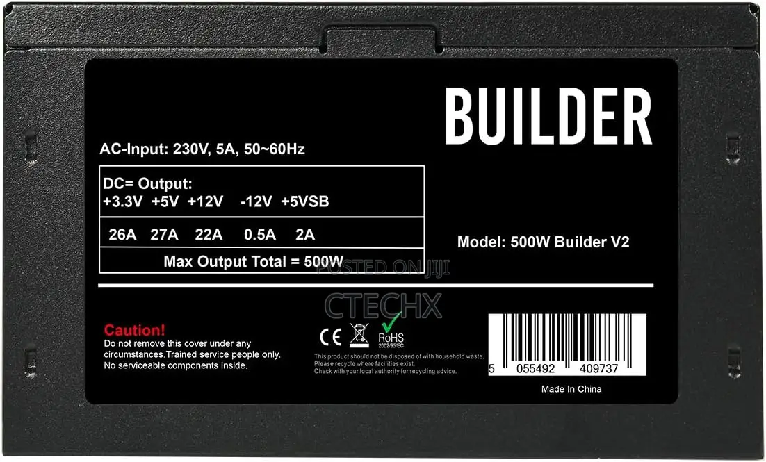 Cit Builder 500w Power Supply, Non Modular. 12cm Cooling Fan