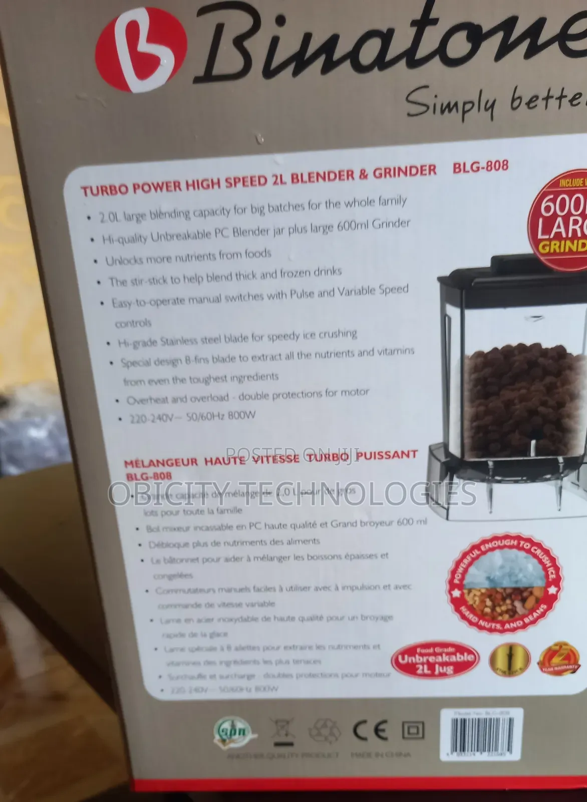 Binatone 800w 2 in 1 Blender BLG-808