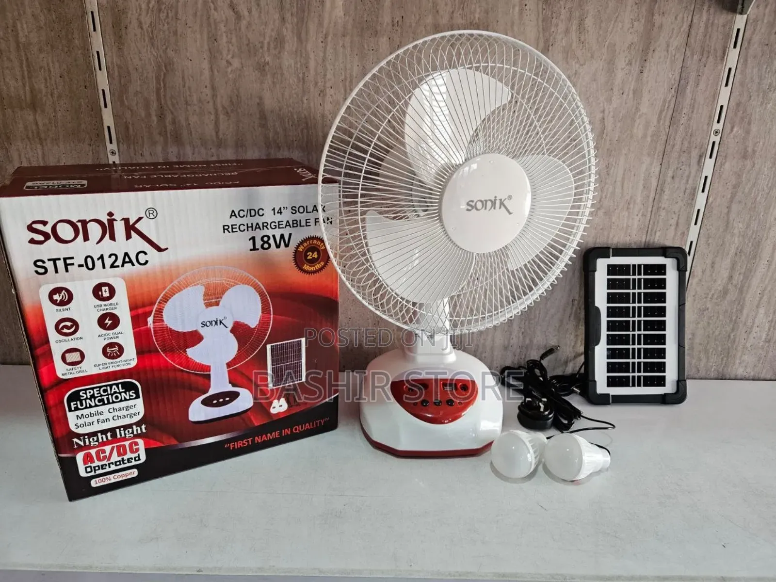 Sonik 14" Solar Rechargeable Fan