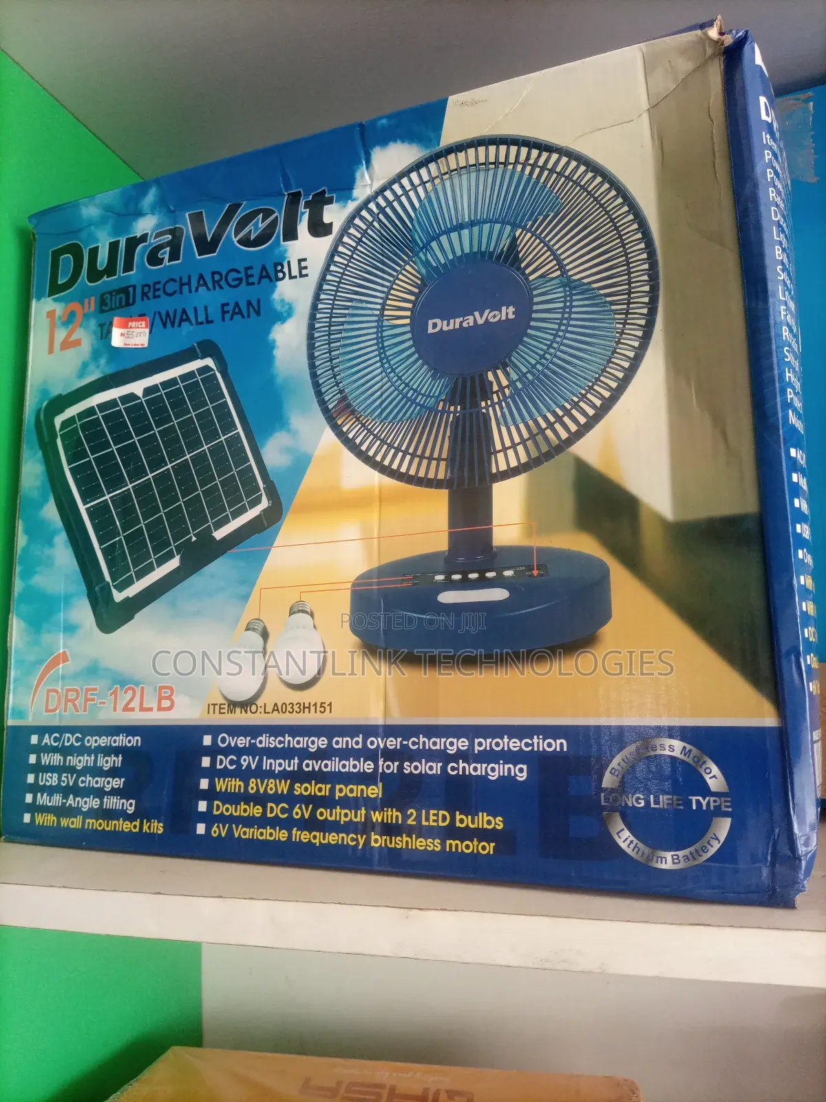 Duravolt 12 Inches Rechargeable Fan DRF-12lb