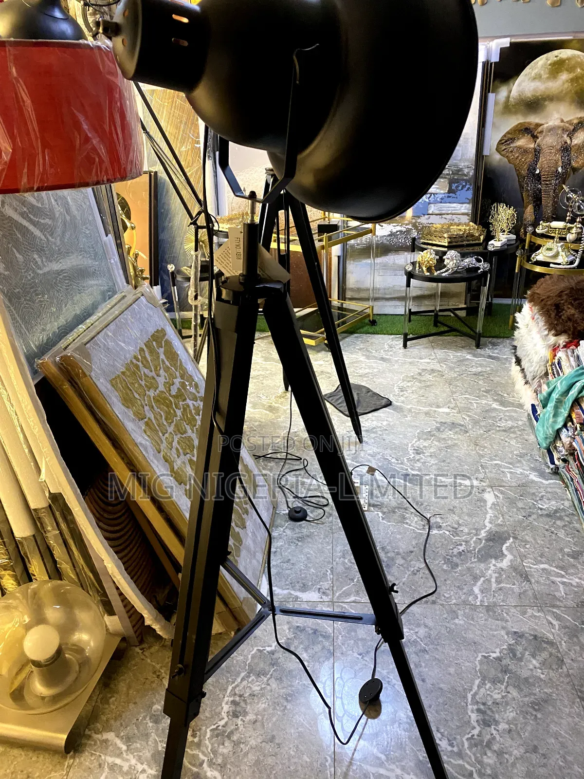 Industrial Floor Lamp Tripod Steel Head Lamp