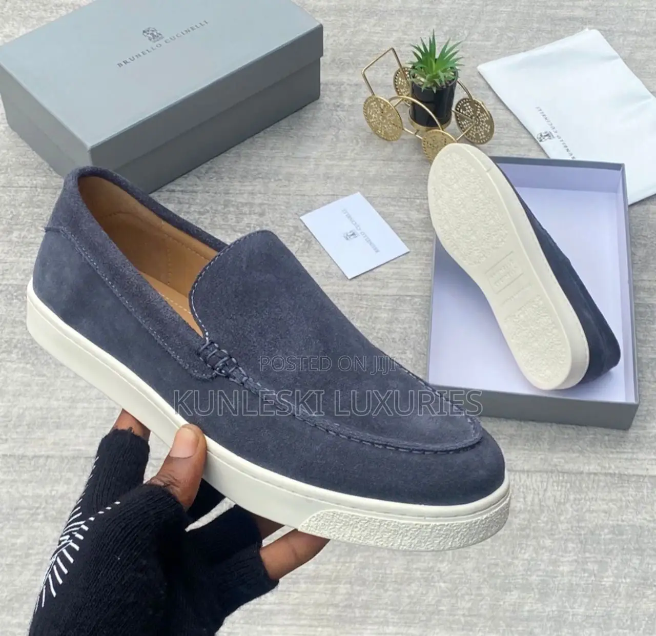 Original Brunello Cucinelli Suede Men’S Loafers Sneakers