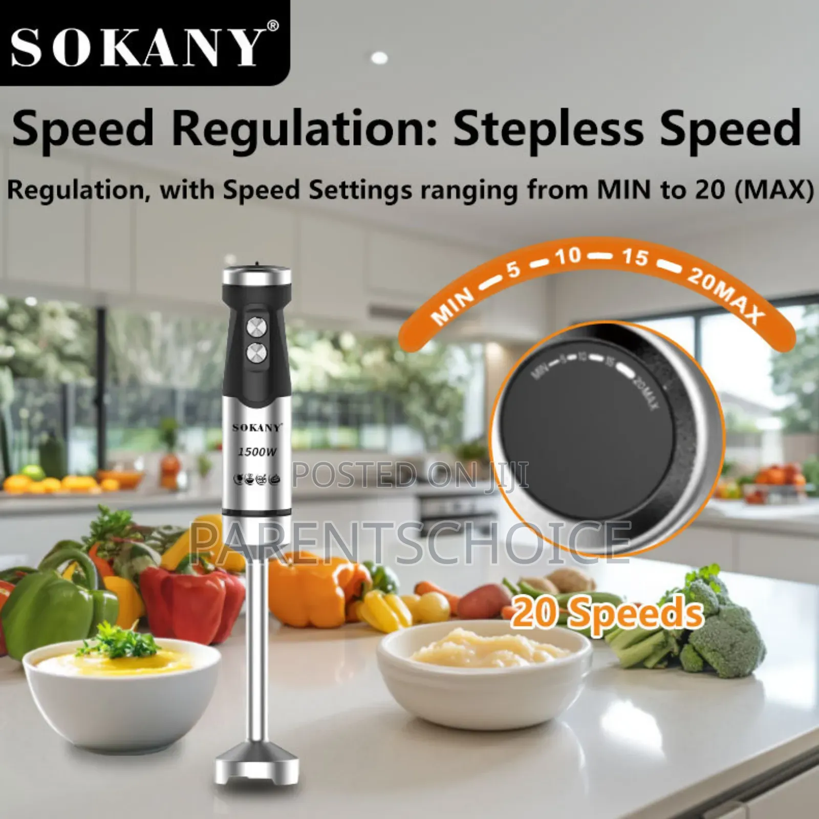 Sokany 1500w High Power Hand Blender With 20-Speed Stepless Control
