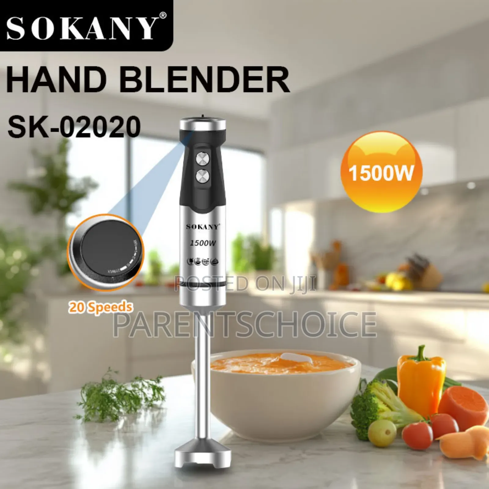 Sokany 1500w High Power Hand Blender With 20-Speed Stepless Control