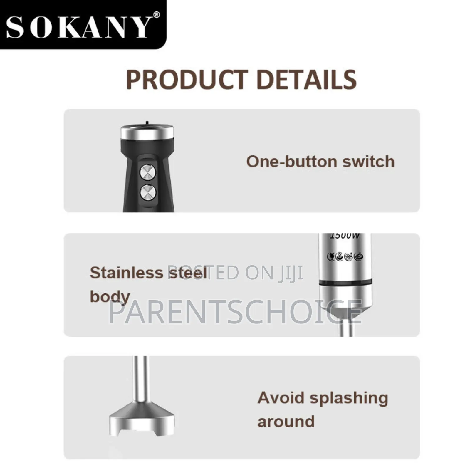 Sokany 1500w High Power Hand Blender With 20-Speed Stepless Control
