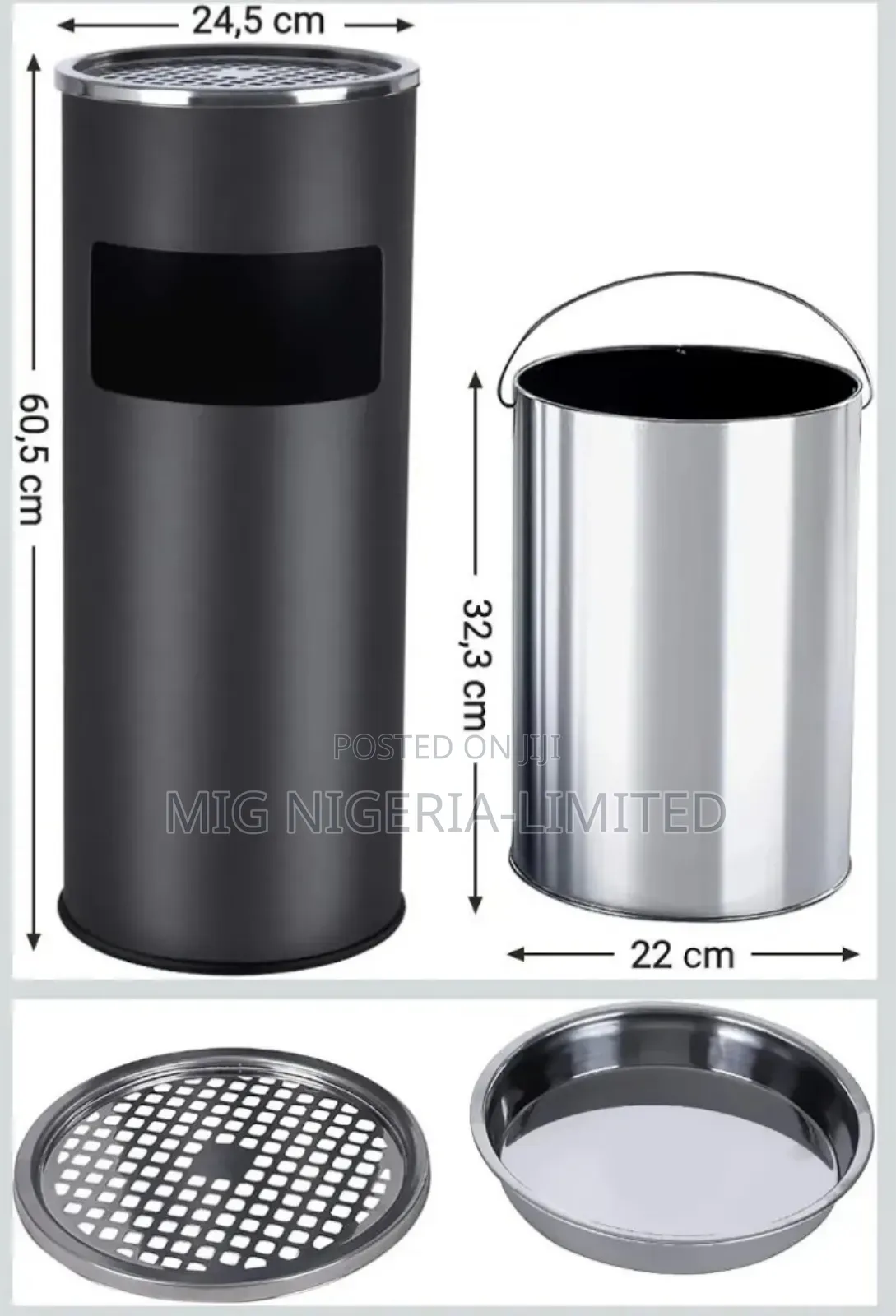 Ashtray Cigarette Bin Outdoor Stainless Steel Black 60.5 X 24.5 Cm