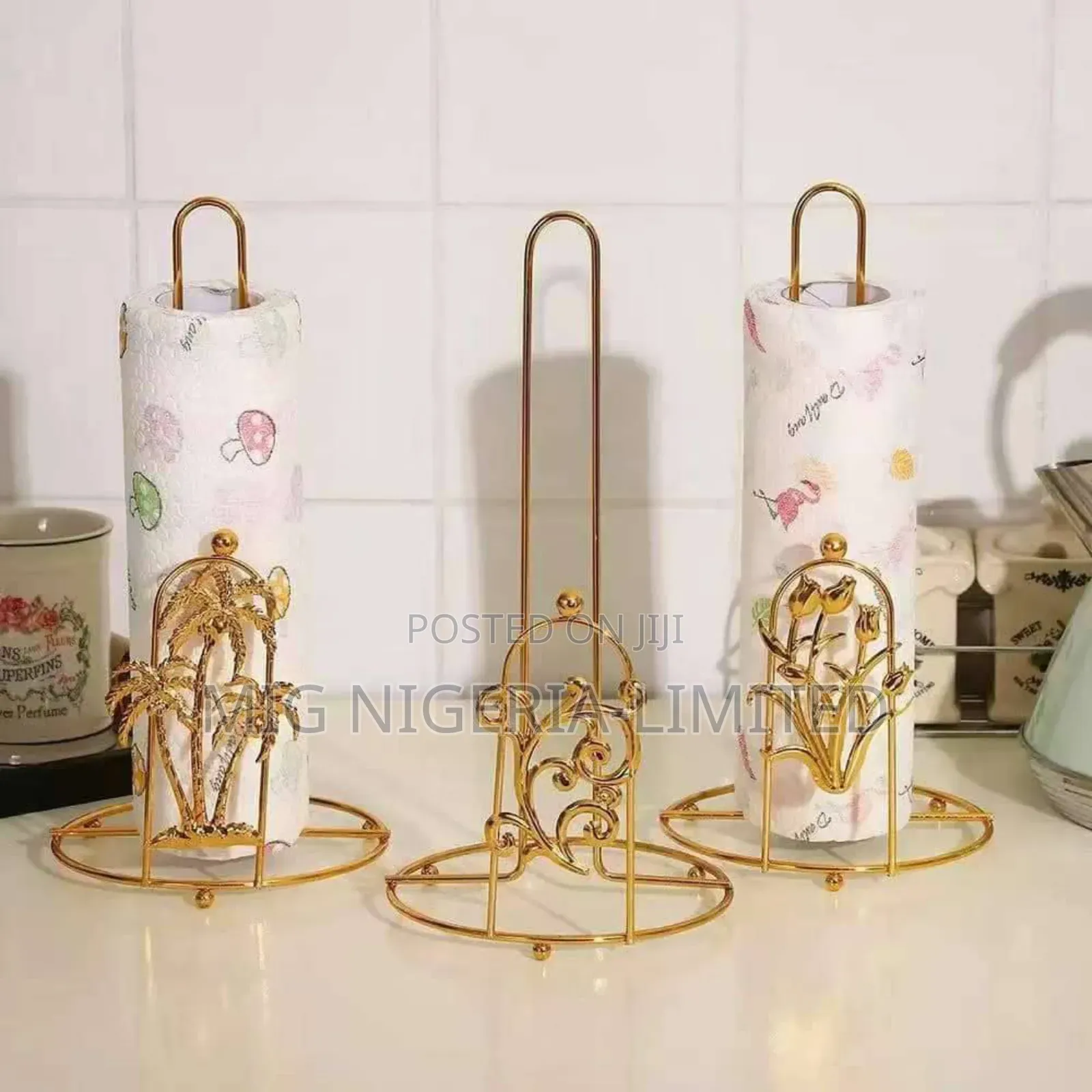 Tissue Paper Roll Holder, Rustic Metal Modern Stand for Kitchen Bath