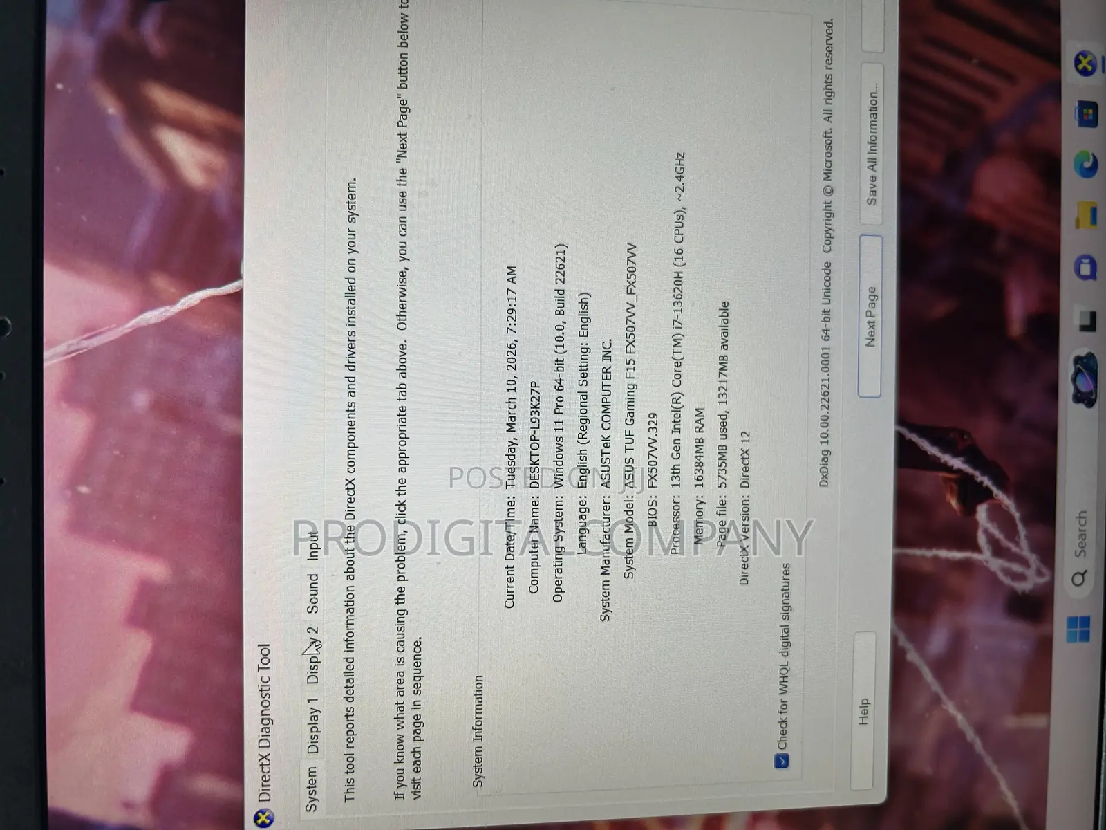 Laptop Asus TUF Dash F15 16GB Intel Core i7 SSD 1T