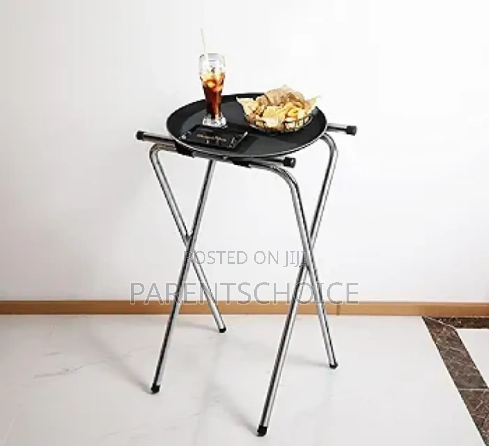 Steel Double Bar Folding Tray Stand, 31-Inch, Silver