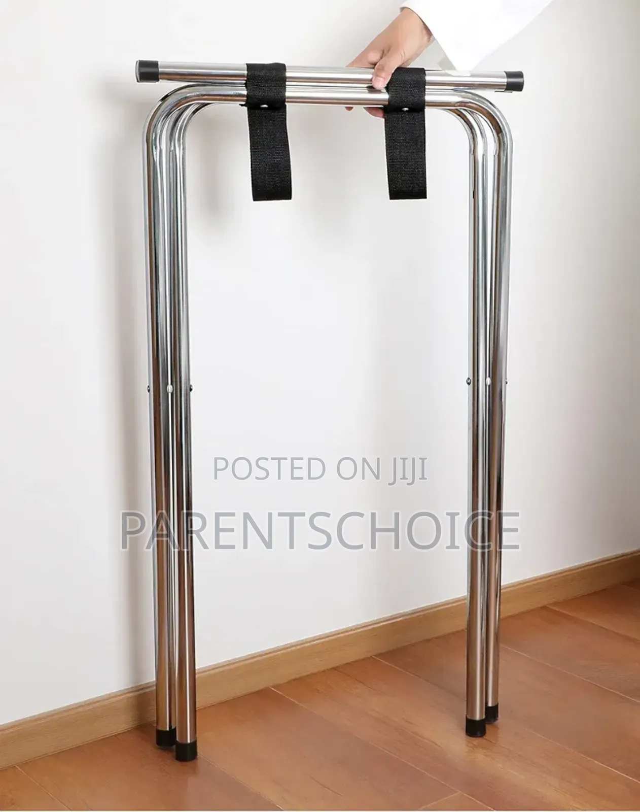 Steel Double Bar Folding Tray Stand, 31-Inch, Silver