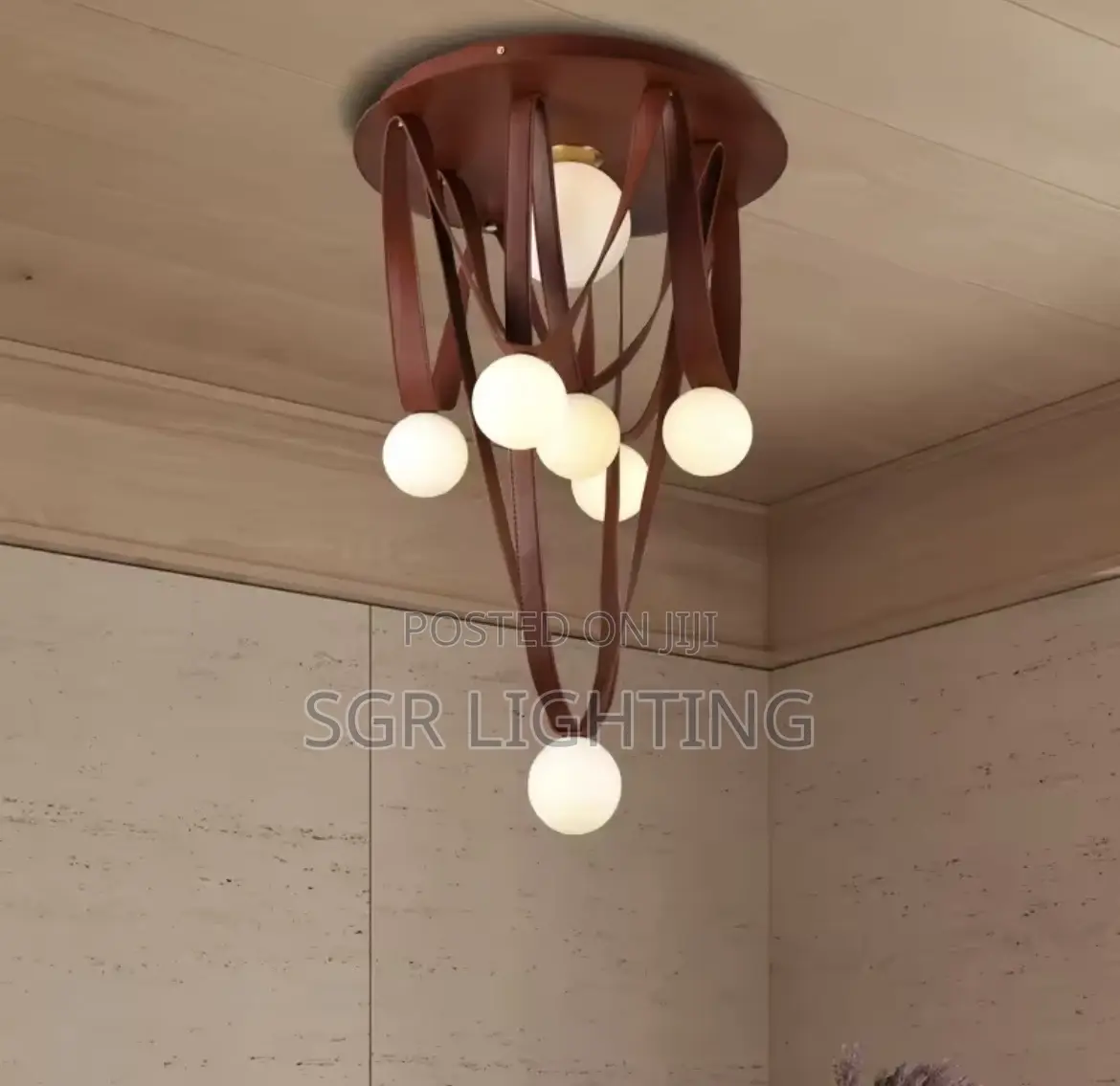 Nordic Lamp Brown Leather Ceiling Chandelier