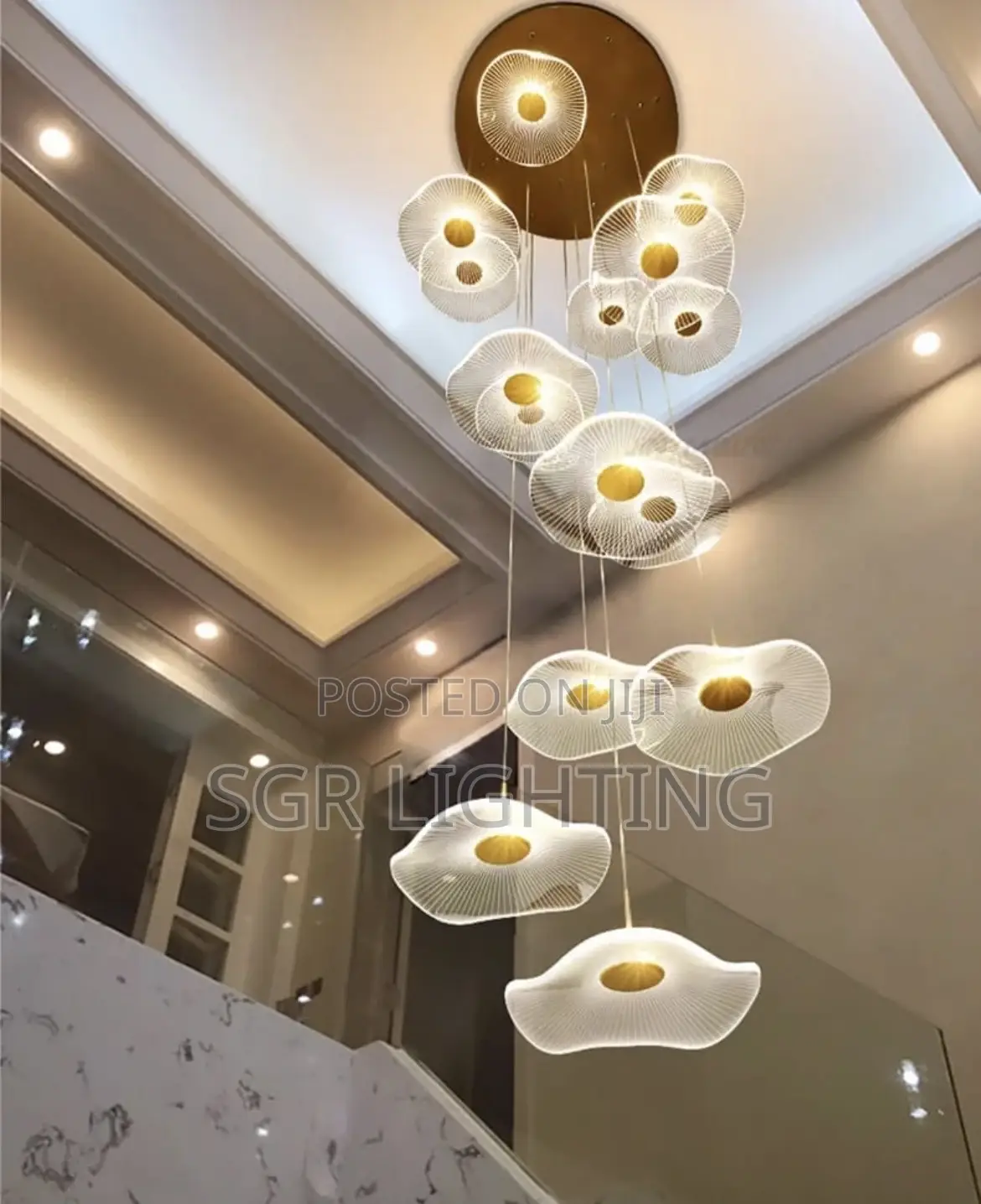 New Led Lotus Leaf Design Staircase Modern Ceiling Chandelier