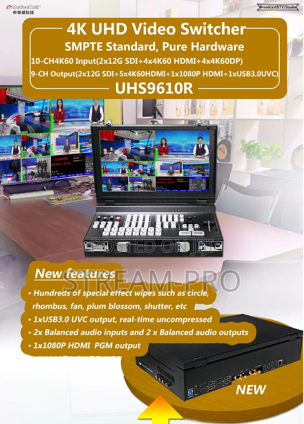 Devicewell 2sdi+4hdmi+4dp 4k Uhd Switchers- Uhs9610r