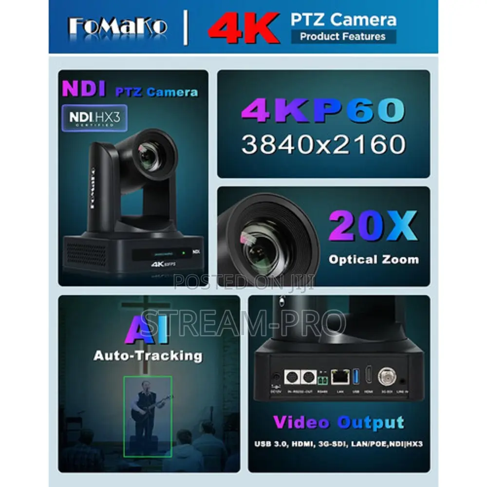 Fomako K800n 4k60 Ndihx PTZ Camera With 20x Optical Zoom