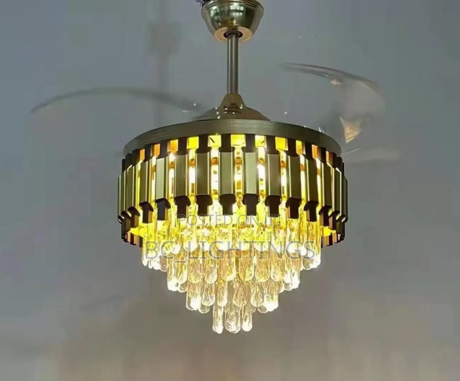 Crystal Fan Chandelier Light With Remote Control, Mp3, Led and Bulb