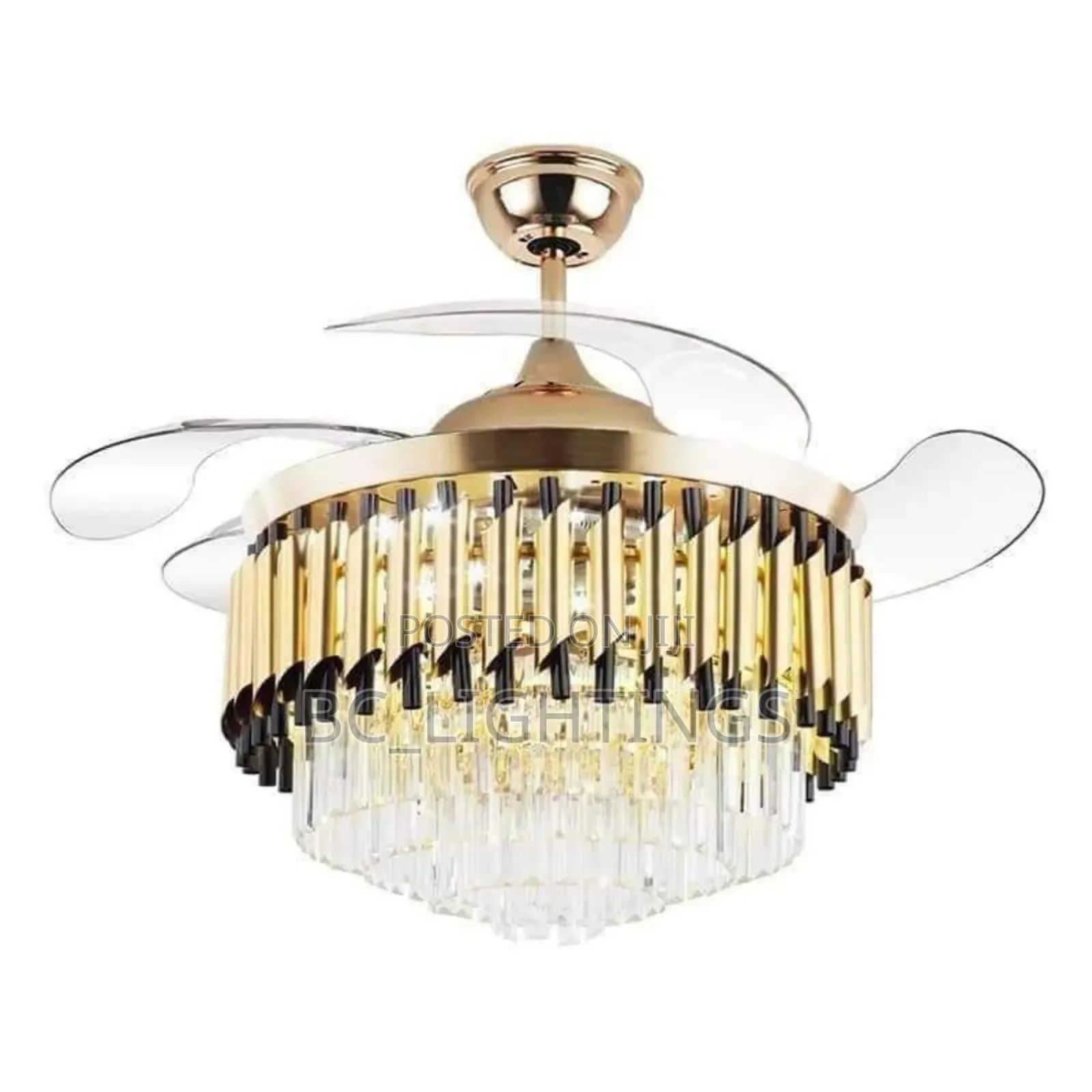 Crystal Fan Chandelier Light With Remote Control, Mp3, Led and Bulb