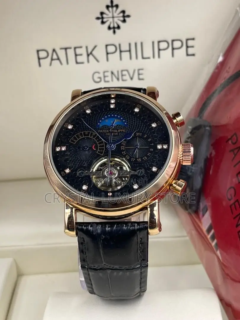Patek Philippe Quality Luxury Genuine Leather Chronograph Wristwatch