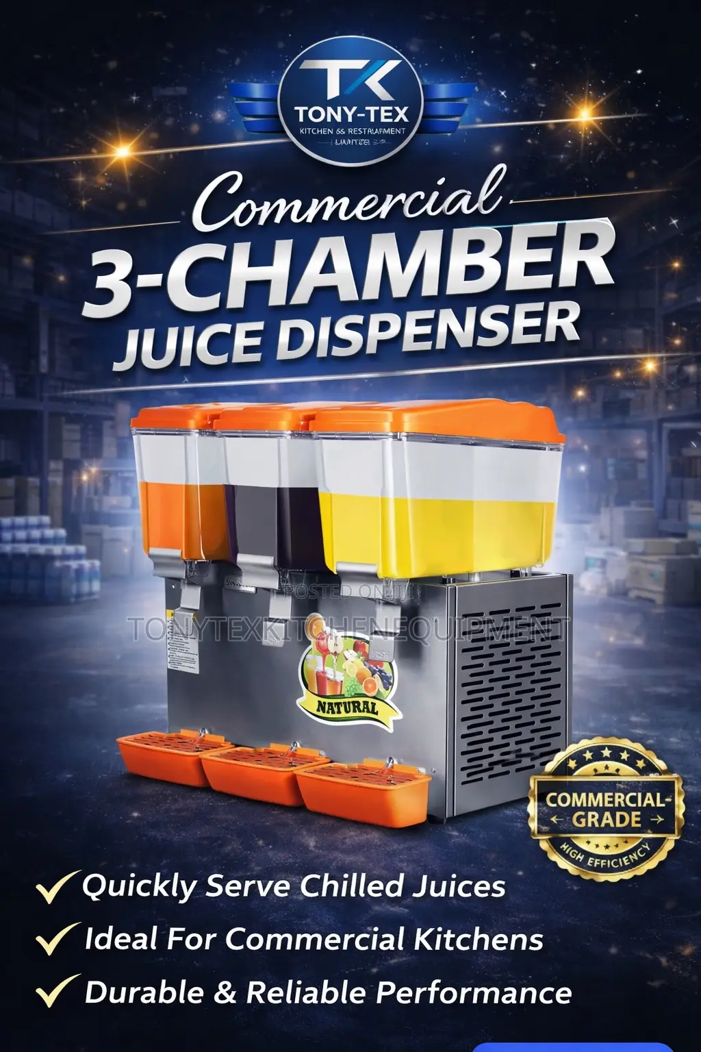 Commercial 3-Chamber Juice Dispenser