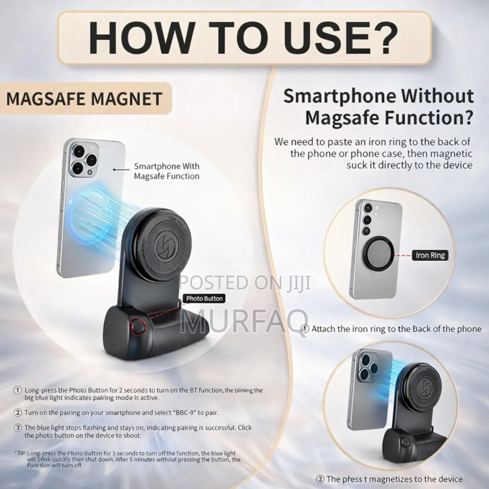 Magnetic Smartphone Handle - Bluetooth Selfie Grip Stand With Light