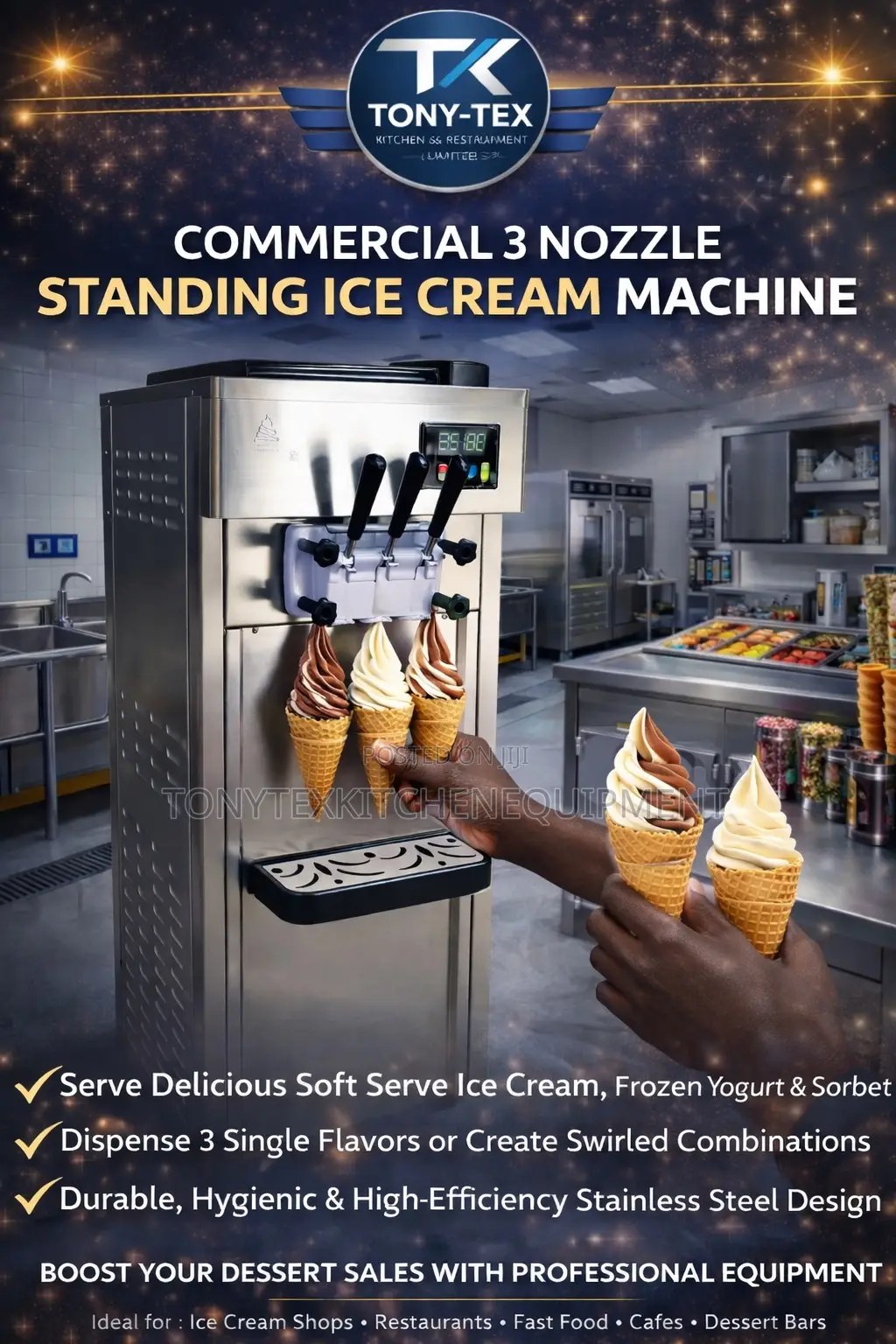 Commercial Standing Ice Cream Machine 3nozzel