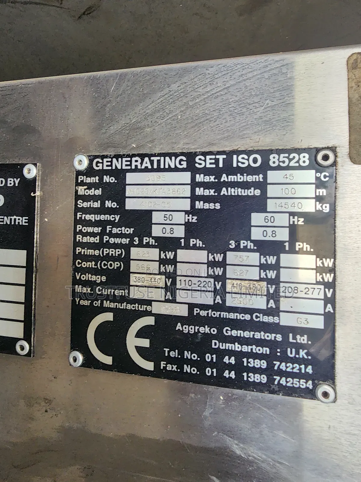 750 Kva Cummins Kta 38g2 Pure Tokunbo Full Manual Conteinerized Genset