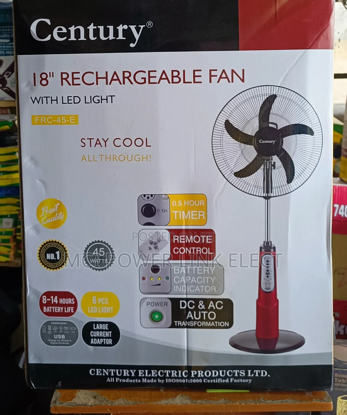 "18" Inches Century Rechargeable Fan