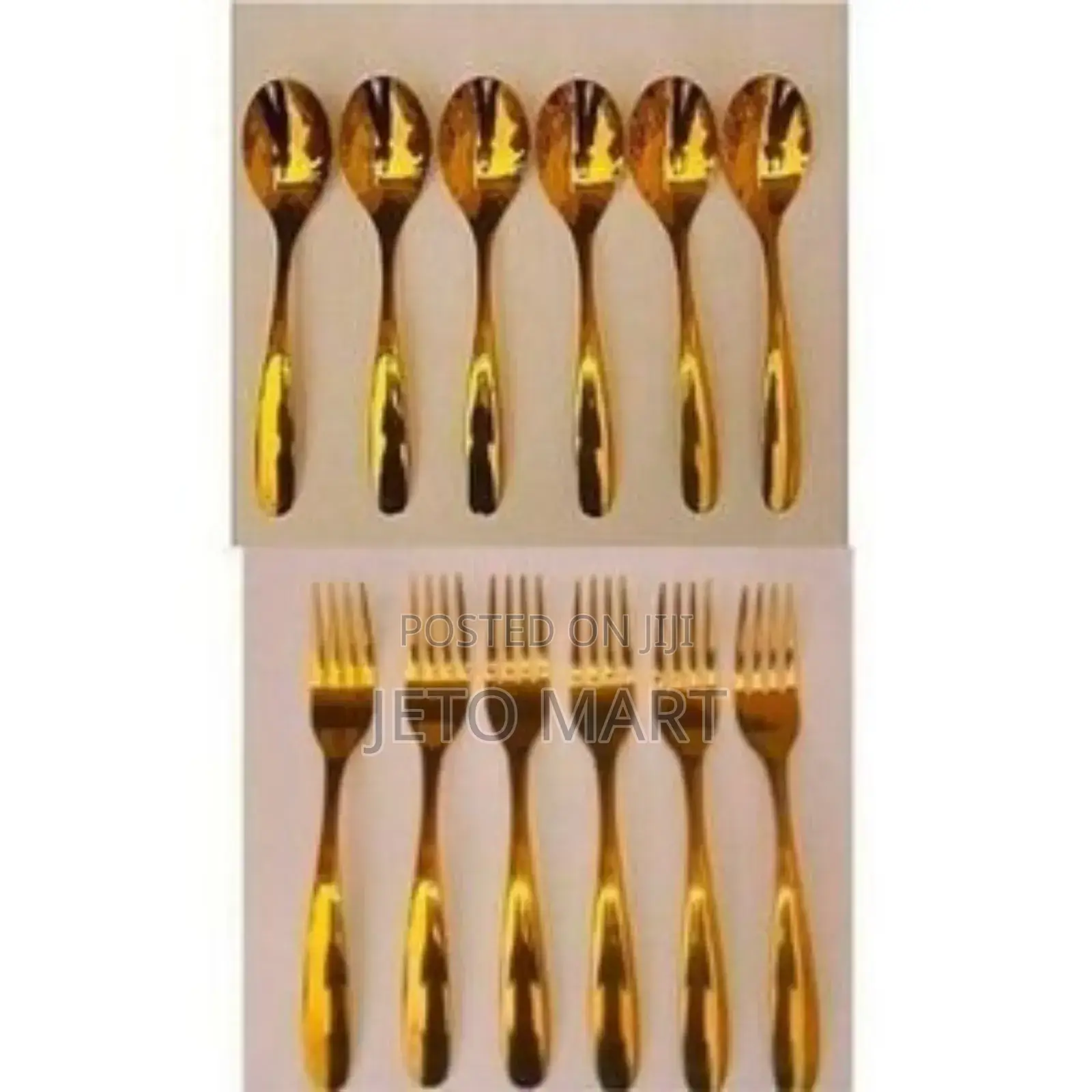 Golden Steel Spoon and Fork-12units